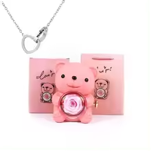 Eternal Rose Teddy Bear Gifts Box with Necklace