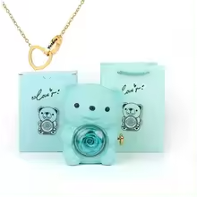 Eternal Rose Teddy Bear Gifts Box with Necklace