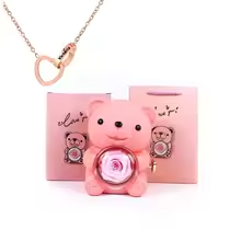 Eternal Rose Teddy Bear Gifts Box with Necklace