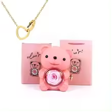 Eternal Rose Teddy Bear Gifts Box with Necklace